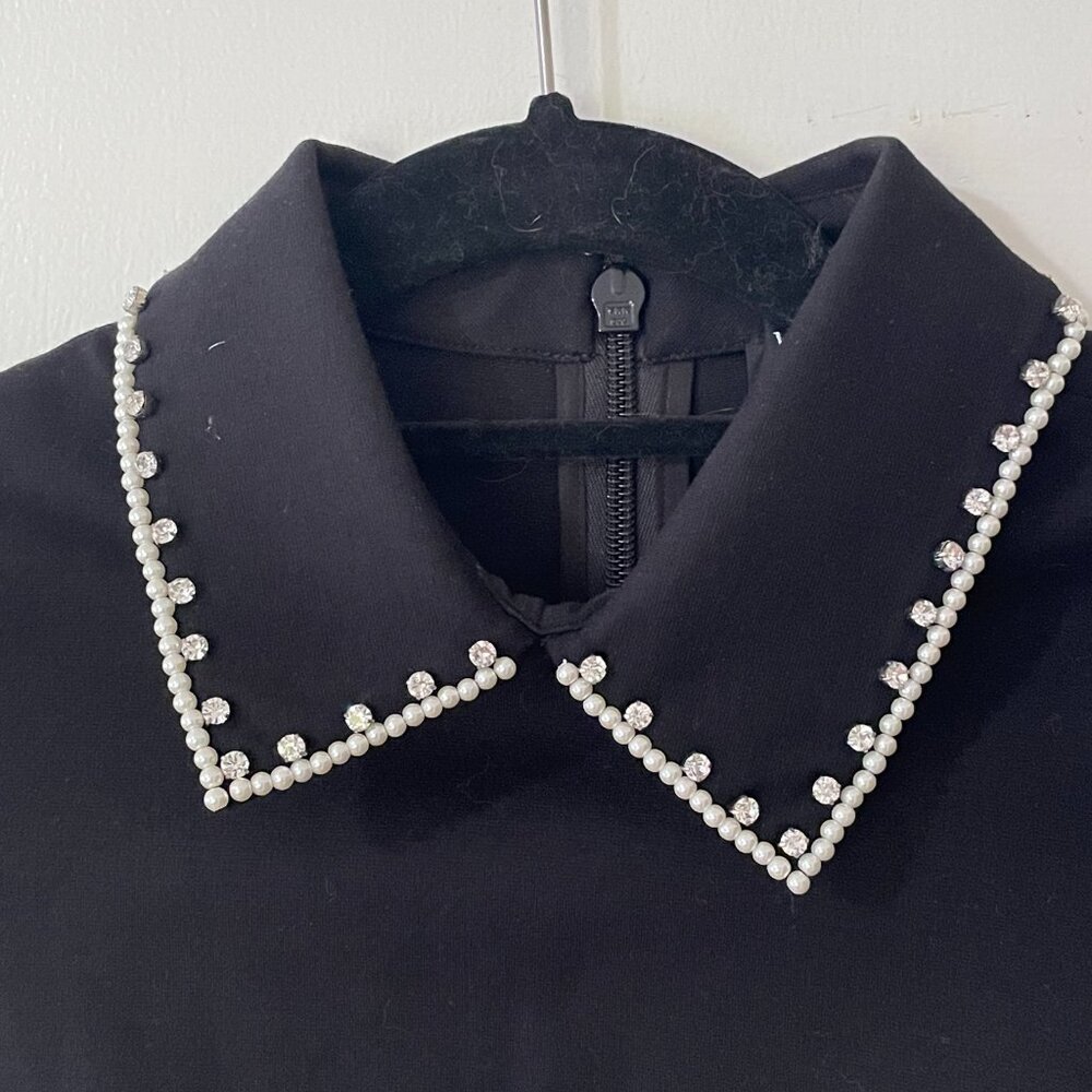 Kate Spade Black Pearl Rhinestone Embellished Collar Fit Flare Dress XS NJMU8188 - Picture 3 of 14